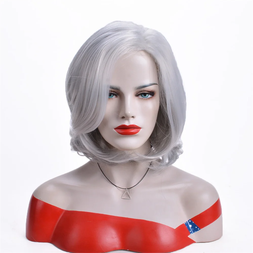 

Silver Gray Short Bob Wig Heat Resistant Synthetic Lace Front Wig for Women