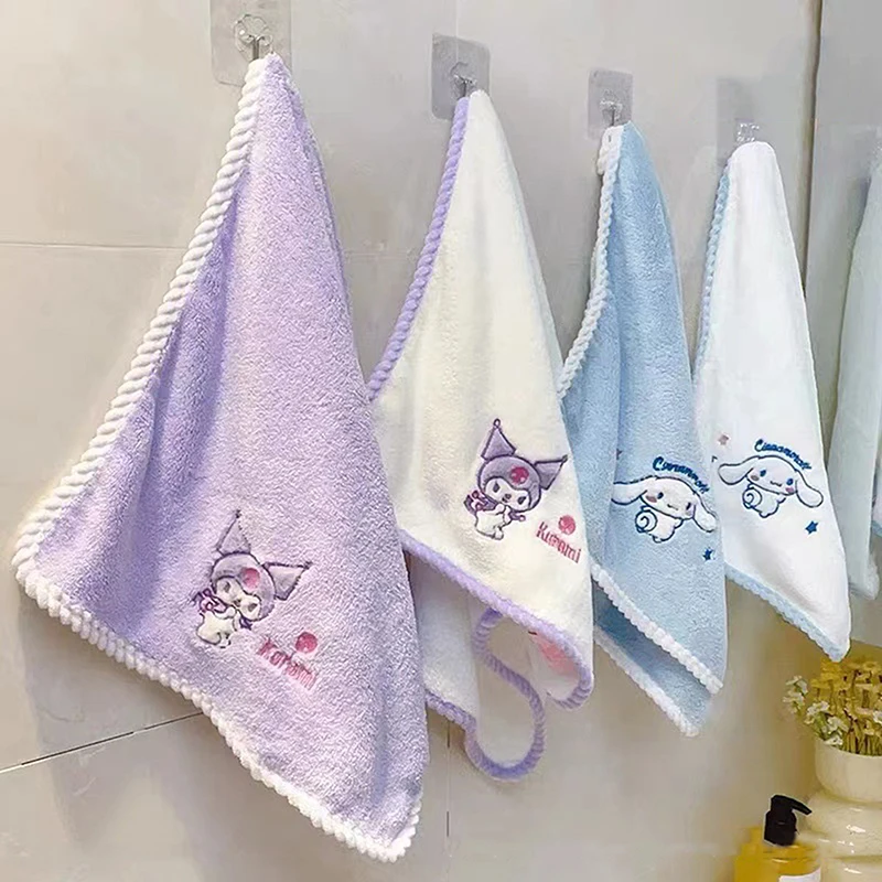 Sanrio Cinnamoroll Towel Kawaii Kuromi Cartoon Face Wash Dry Hair Towel Coral Fleece Embroidery Soft Bath Towel Student Gifts