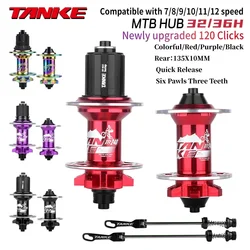 TANKE 120 클릭 허브 베어링 MTB 허브 앞/뒤 32/36홀 디스크 브레이크 자전거 허브 7/8/9/10/11/12단 퀵 릴리즈 6폴 허브