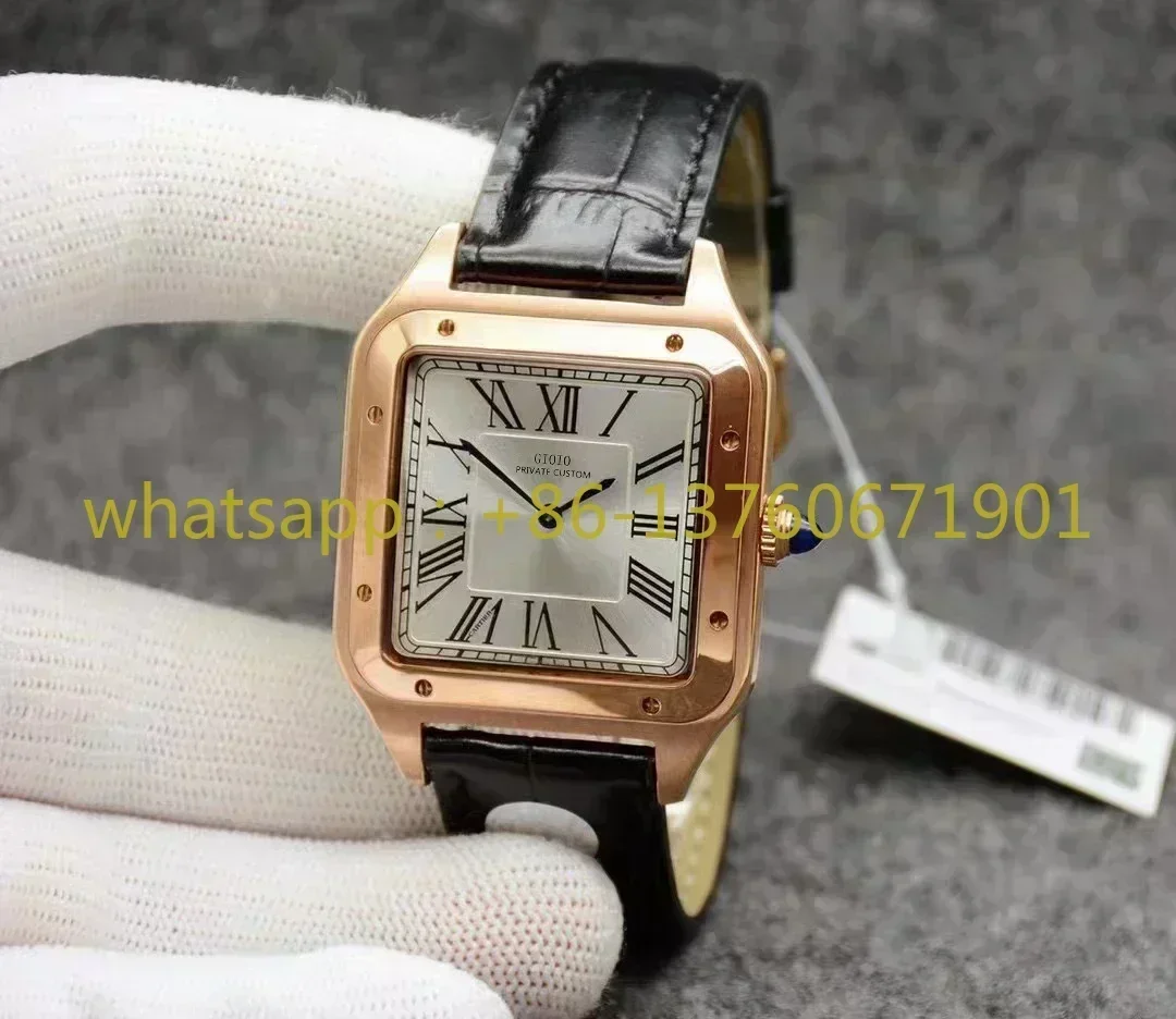 Luxury New Mens Womens Quartz Watch Stainless Steel Black Grey Blue Leather Rose Gold Lady Square Battery Watches