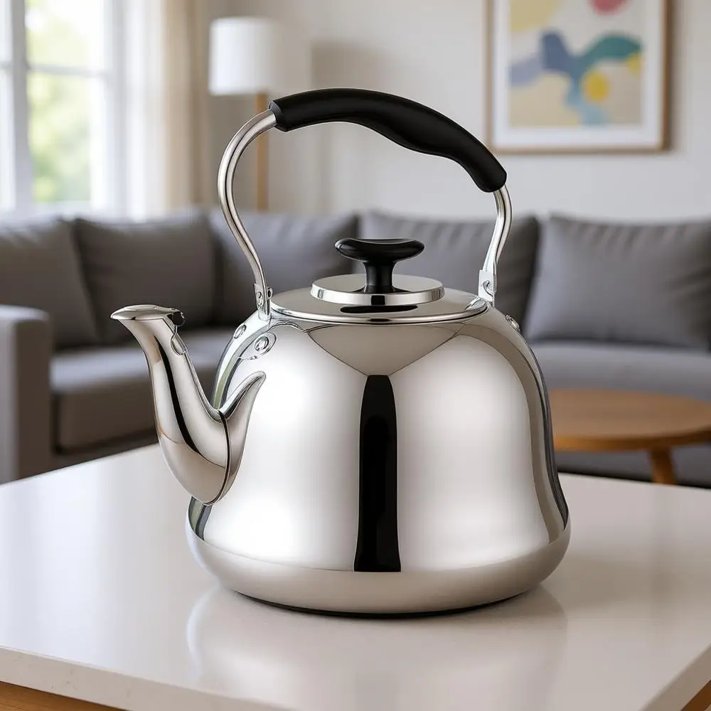 

2L Whistling Stovetop Tea Kettle - Grade Stainless Steel Teapot with Fast Boil, Wide Mouth, Holding Handle, Ideal for Tea, Coffe