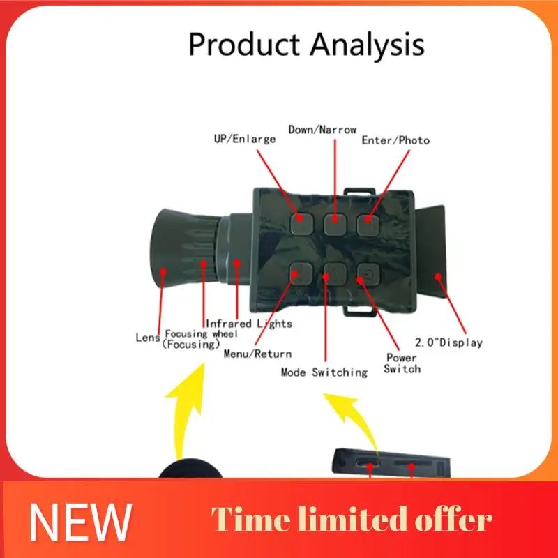 

A42T-NV3000 Монокуляр ночного видения 5-кратный цифровой зум 4K HD 36MP Инфракрасный охотничий телескоп с ночным обнаружением Прочный уличный (как шо