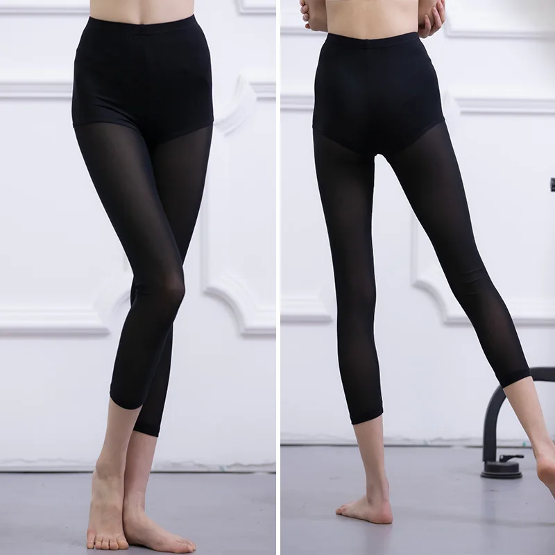 Black Elastic Long/Cropped Pants Dance Tights Ballet Dance Mesh Leggings Competition Bottoms Performance Costume for Girl women