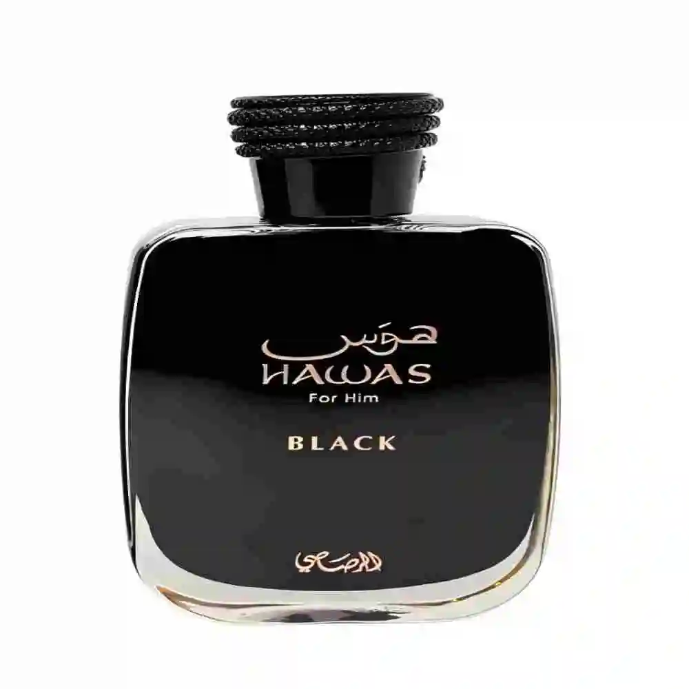 Rasasi Hawas Black For Men Eau de Parfum (EDP) 100ML, Aroma Noir Intens, Semprotan Kayu Misterius Tahan Lama