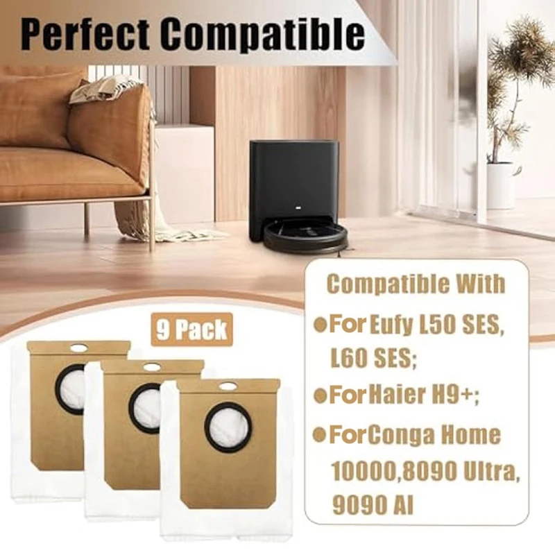 كيس لجميع الغبار كيس لجميع الغبار يحل محل Eufy L50 SES/ L60 SES لـ Conga Home 10000/8090 Ultra/ 9090 AI للمكنسة الكهربائية Haier H9 Plus