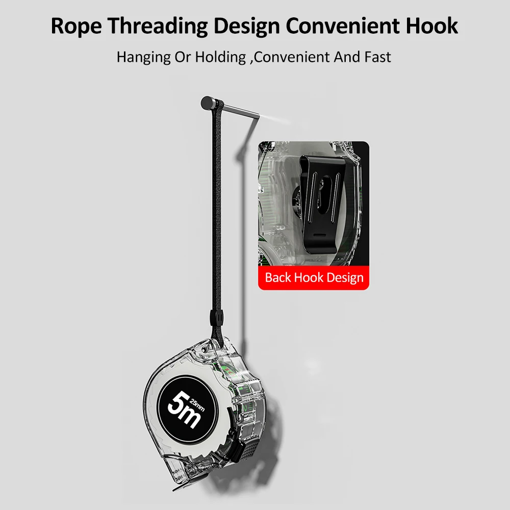 Fita métrica de alta precisão, cor fluorescente, régua dupla face com concha transparente, escala de eixo de metal