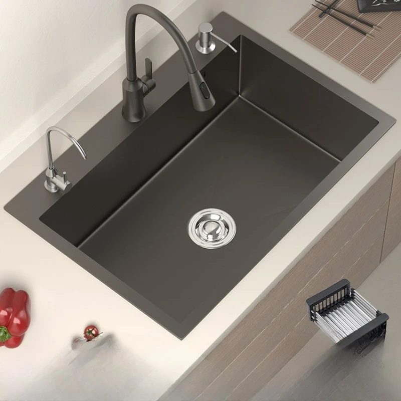 

Vegetable basin, gun ash, large single slot, nano 304 stainless steel sink, handmade kitchen, under-counter basin, dishwashing