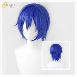 Hochwertige 30 cm KAITO synthetische Anime kurze blaue Cosplay-Perücke, hitzebeständiges Haar, Halloween-Party, Rollenspiel-Perücken + gratis Perückenkappe