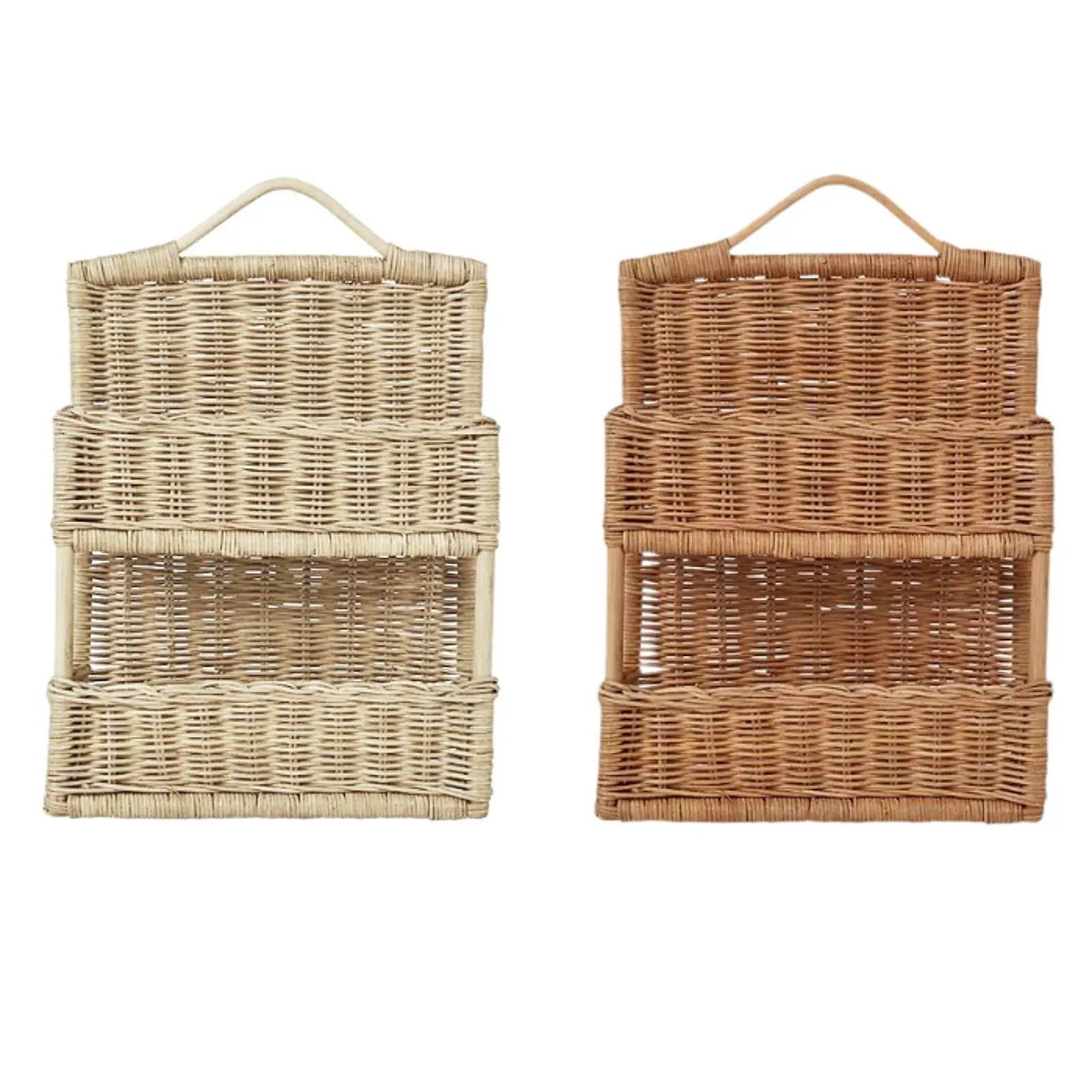 Double Woven Hanging Basket Fruit Woven Storage Basket Wall Mounted Container Organizer Wall Decor for Indoor Outdoor Balcony