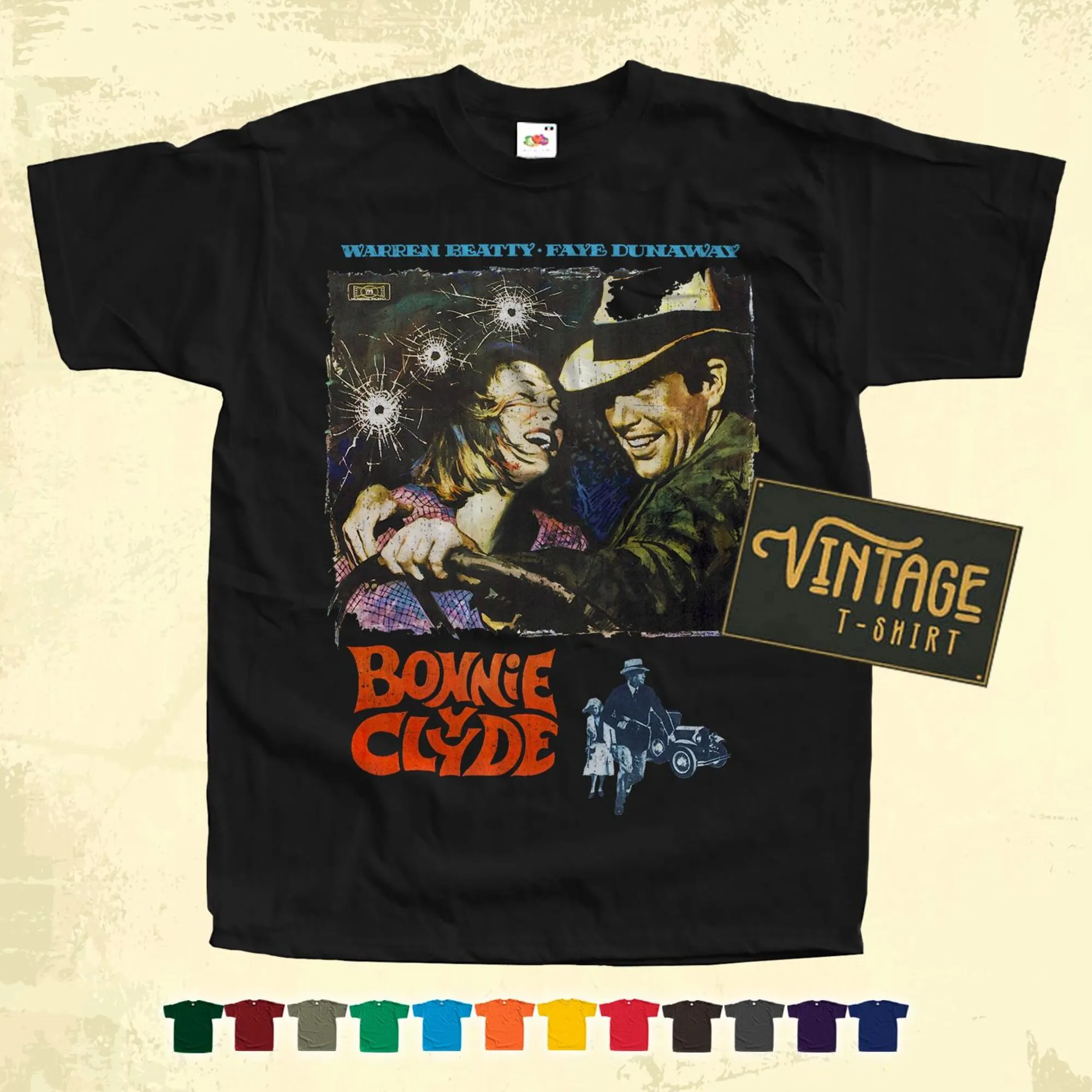 BONNIE and CLYDE T SHIRT Vintage Tee Cotton Grunge Movie Poster 15 Colors Sizes S-5XL