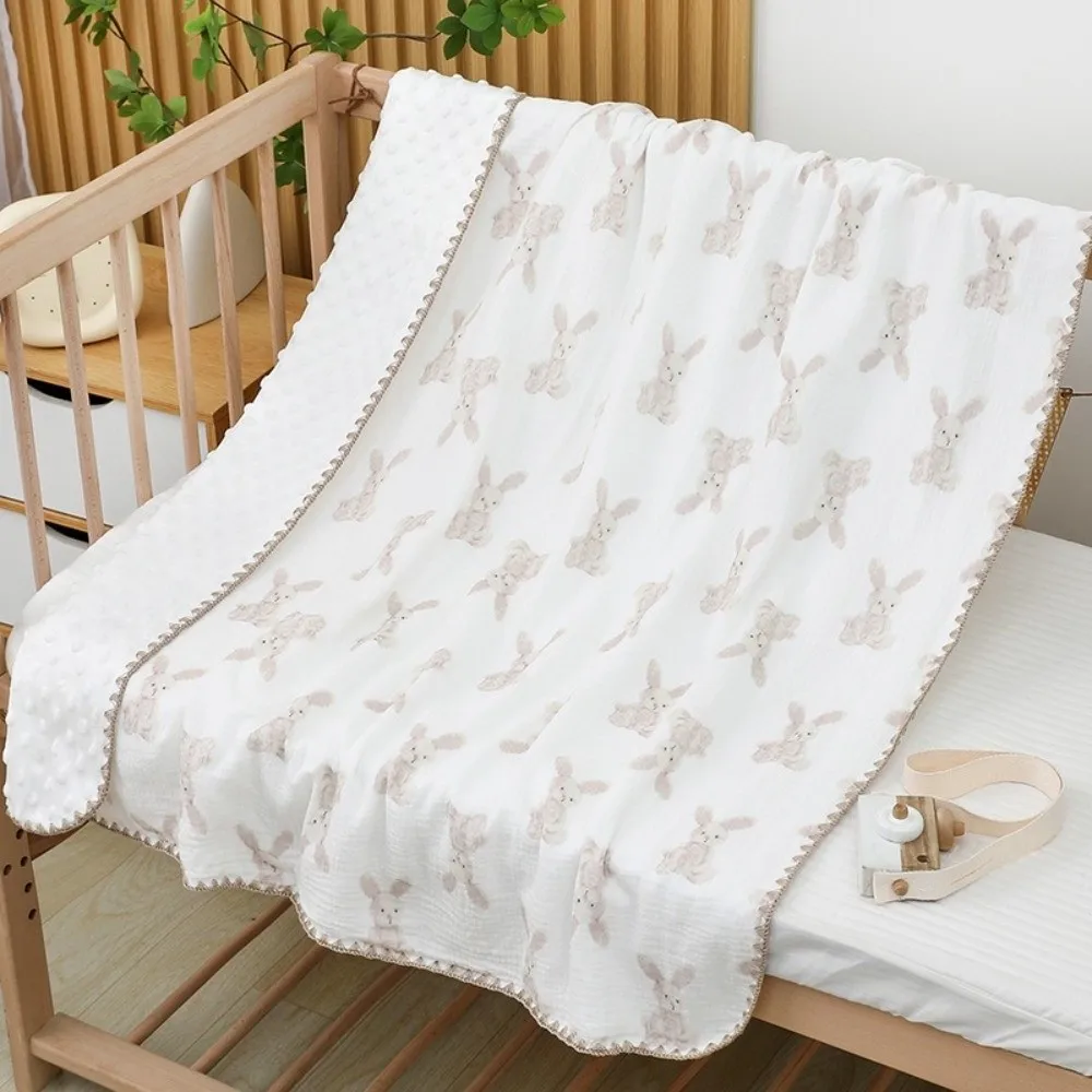 Comfortable Raised Dots Minky Dot Blanket Double Layer Breathable Gauze Cover Blanket Soft All-Season Nap Blanket Baby Crib