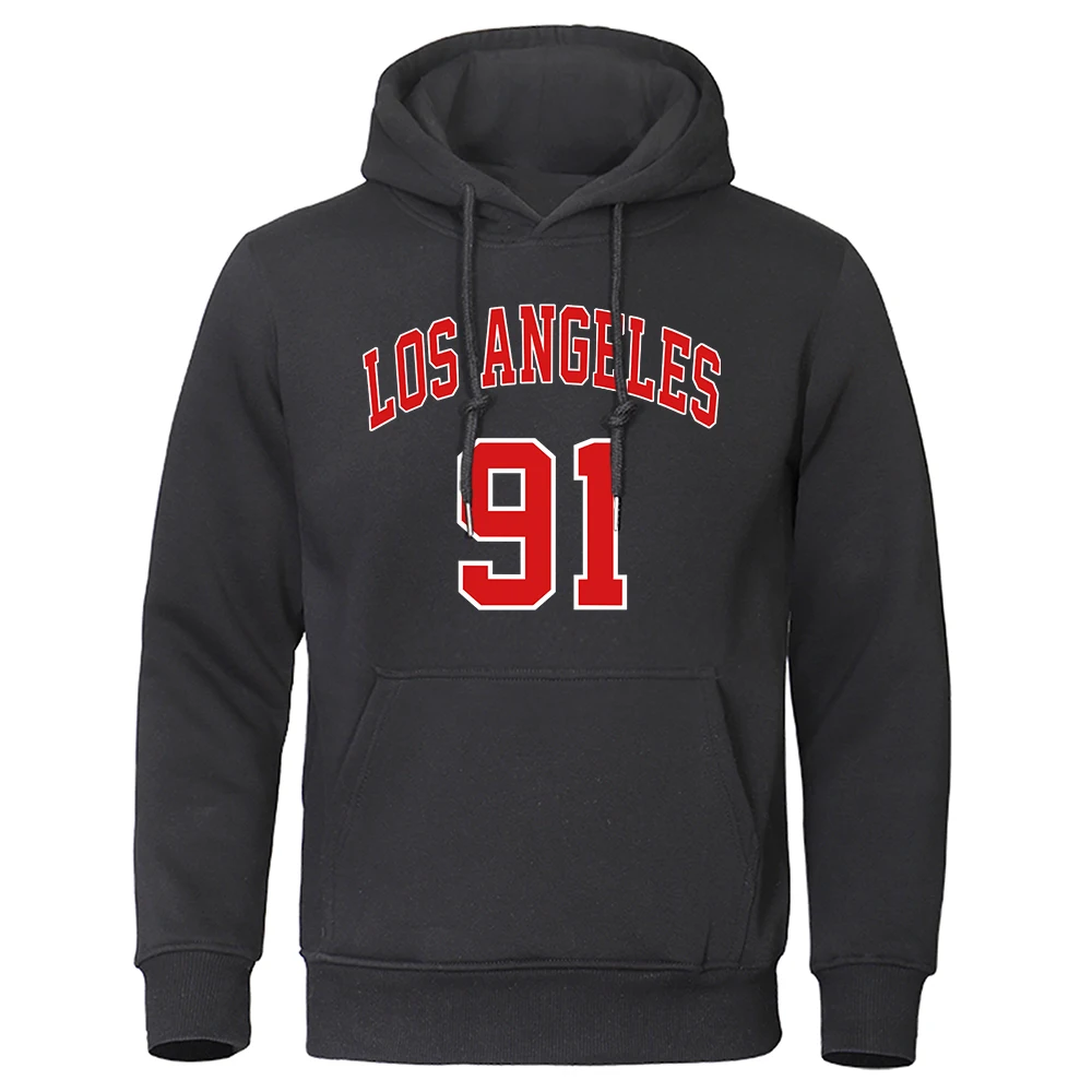 

Los Angeles 91 team uniform printed hoodie men's autumn and winter warm wool hoodie street wear hip-hop pullover sportswear men