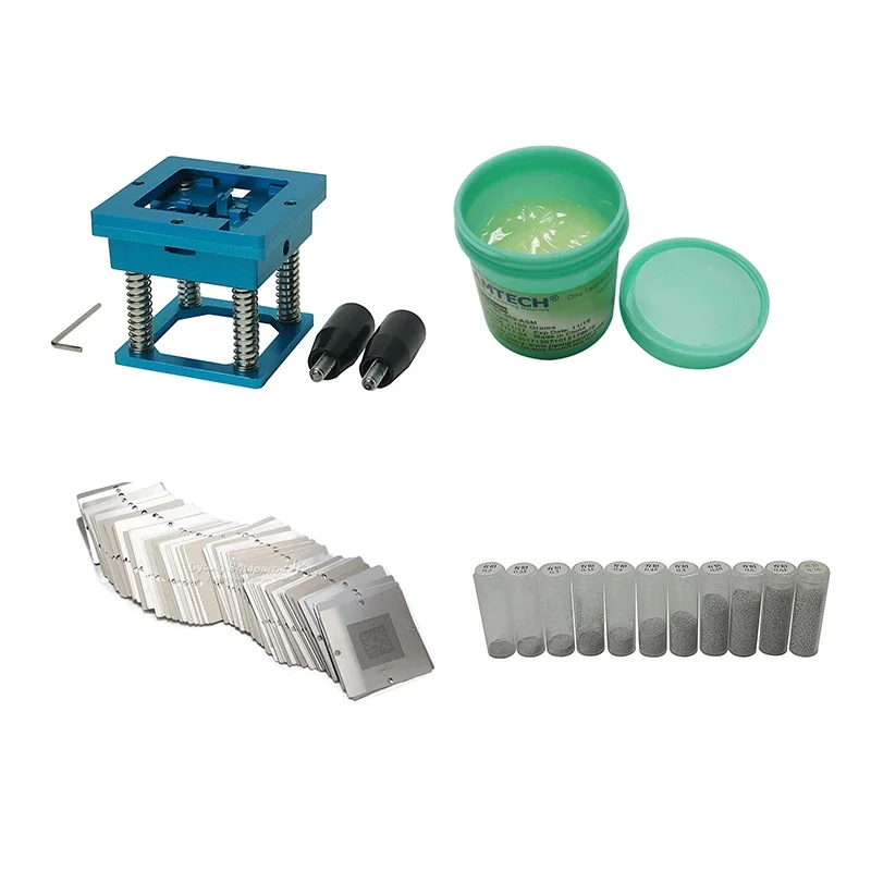 BGA Accessory Packaging Reloading Station - 90mm - Blue with Handle + Memory 90mm Template 14/170/341 Piece Set + Flux Paste 100