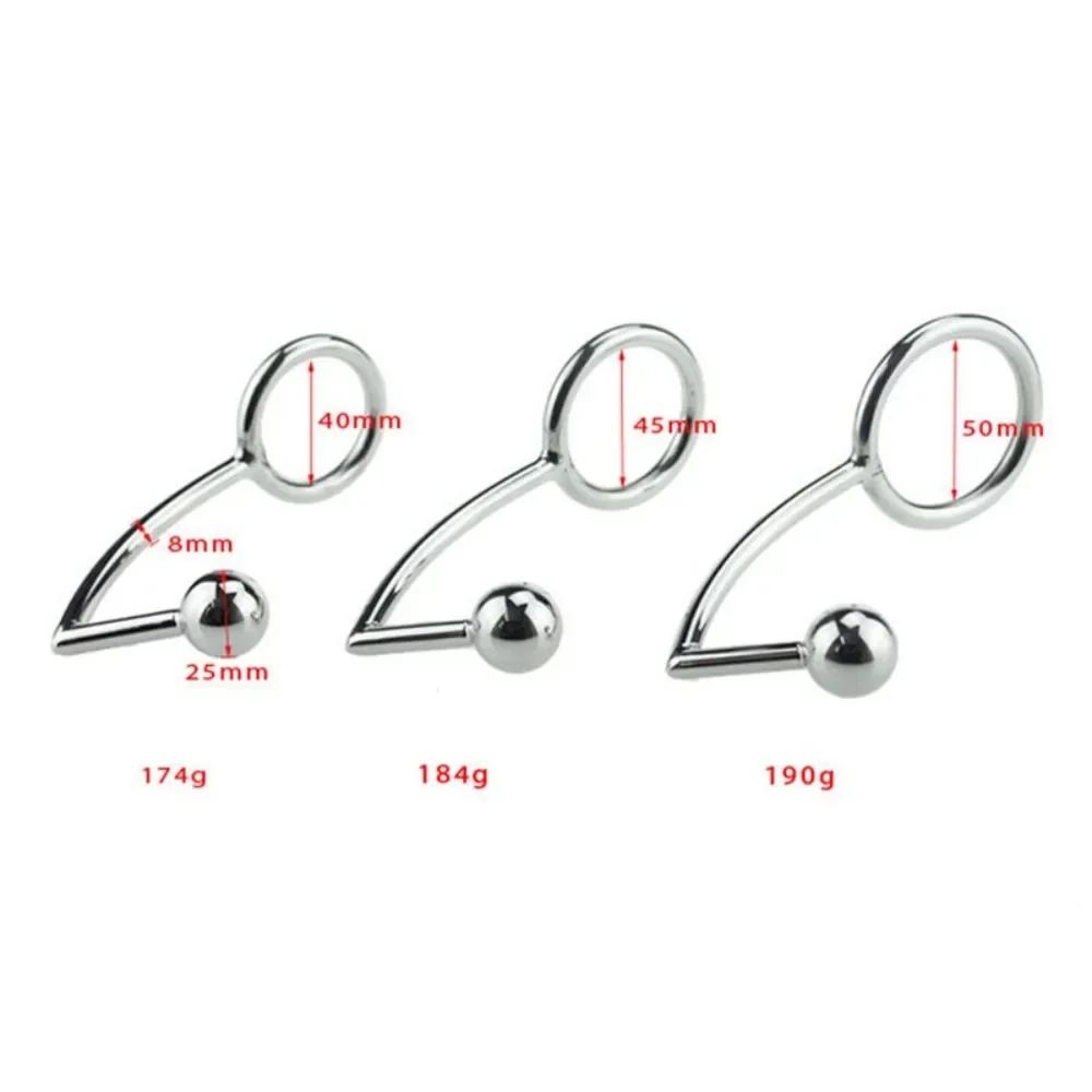 Anillo de gancho de Metal para pene de acero inoxidable, Bondage para pene, tapón de bola única, dilatador Anal, Bondage BDSM, bloqueo de castidad,