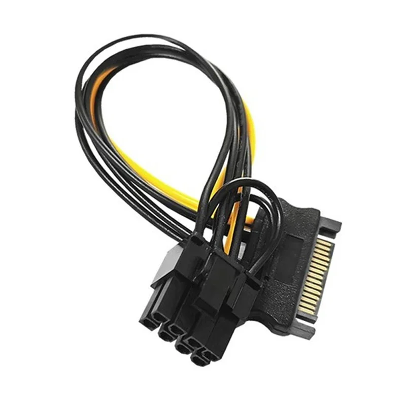 

Двойной кабель адаптера питания видеокарты SATA 15pin на 8pin 20 см Кабель питания PCIE SATA 8p к SATA для майнинга биткойнов
