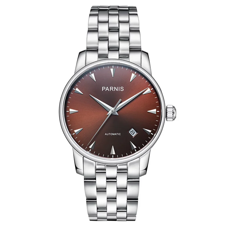 New Arrival Parnis 38mm Brown Dial Automatic Mechanical Men Watches Sapphire Crystal Calendar Watch With Box Gift Man Clock 2023