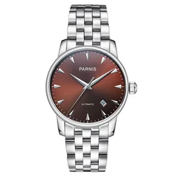 New Arrival Parnis 38mm Brown Dial Automatic Mechanical Men Watches Sapphire Crystal Calendar Watch With Box Gift Man Clock 2023