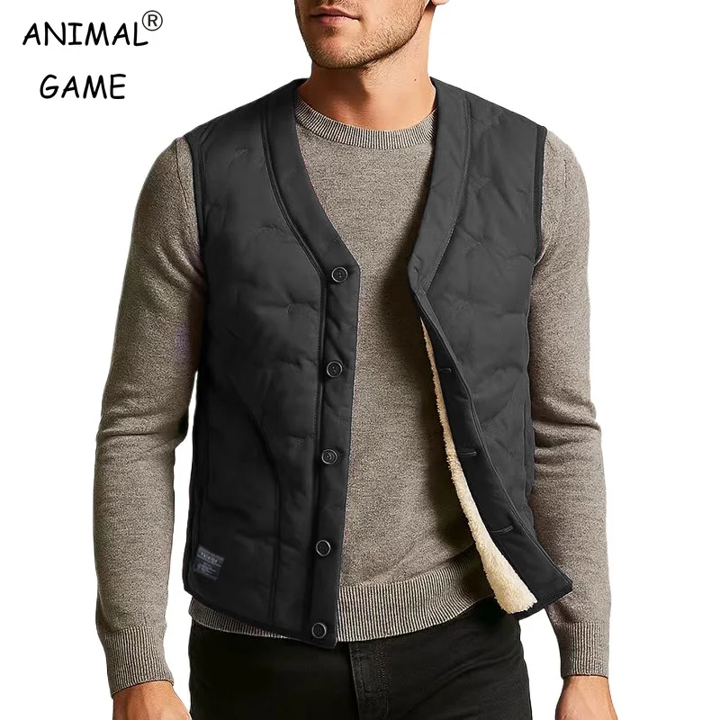 

Мужской жилет, водостойкая зимняя уличная теплая пышная куртка без рукавов на пуговицах, повседневная легкая толстая куртка на подкладке из шерпа