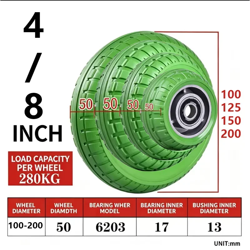 1PC Heavy Duty Rubber Silent Wear-resistant Hand Trolley Caster Wheels, Available in 4/5/6/8 Inch, Swivel Caster for Handcart