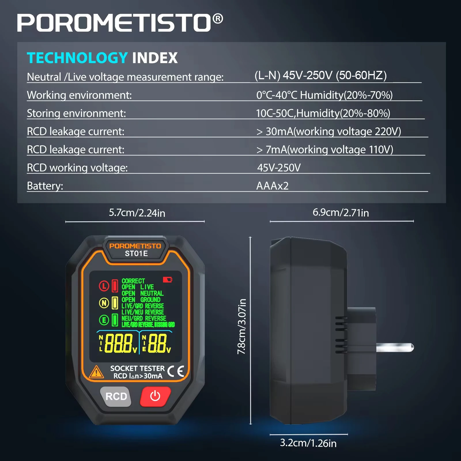 ST01 Socket Tester Pro Voltage Test LCD Digital Outlet Socket Detect US/UK/EU Plug Ground Zero Line Plug Polarity Phase Check