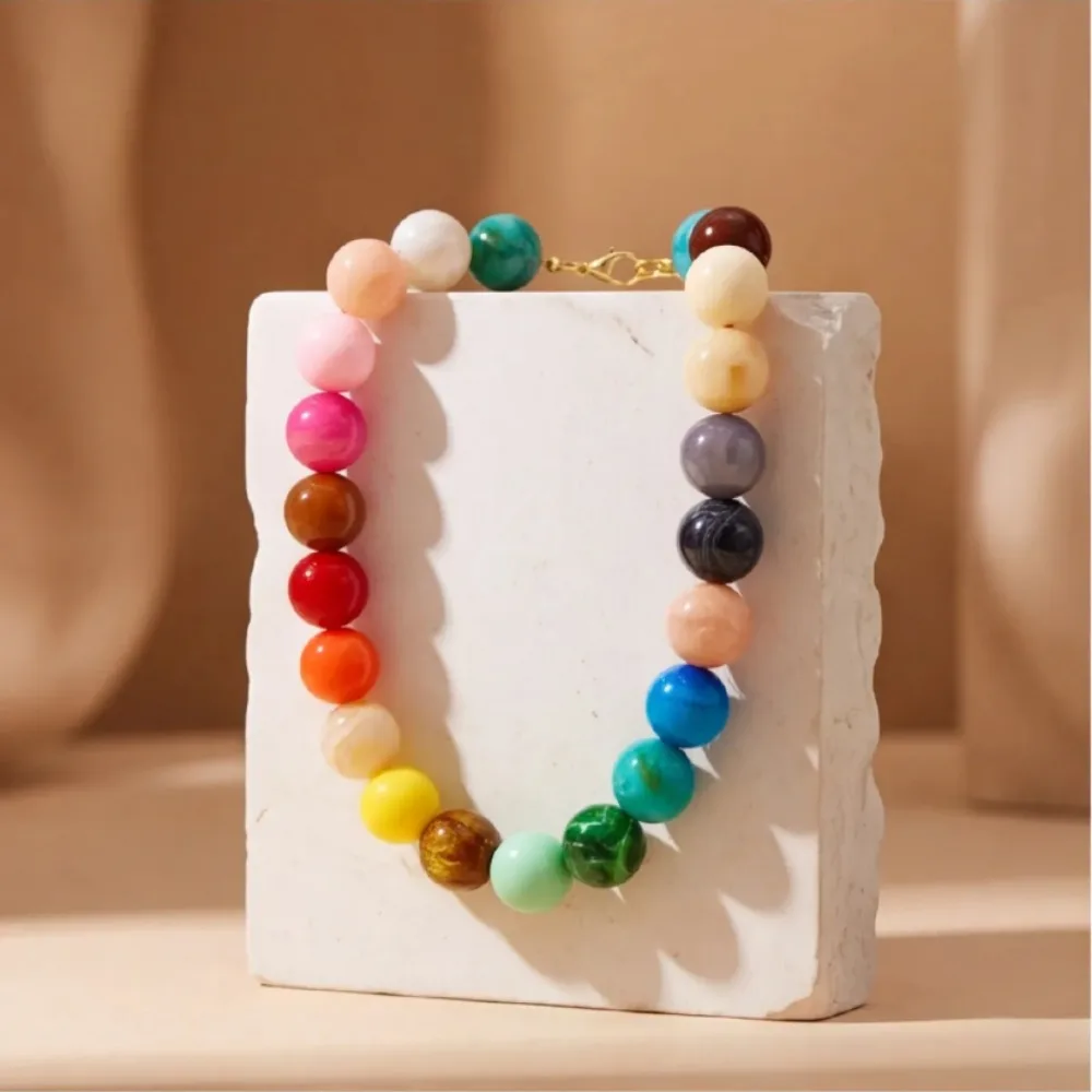 

Colorful Beaded Choker Necklaces, Natural Stone & Resin Beads with Gold Plated Clasp, Adjustable
