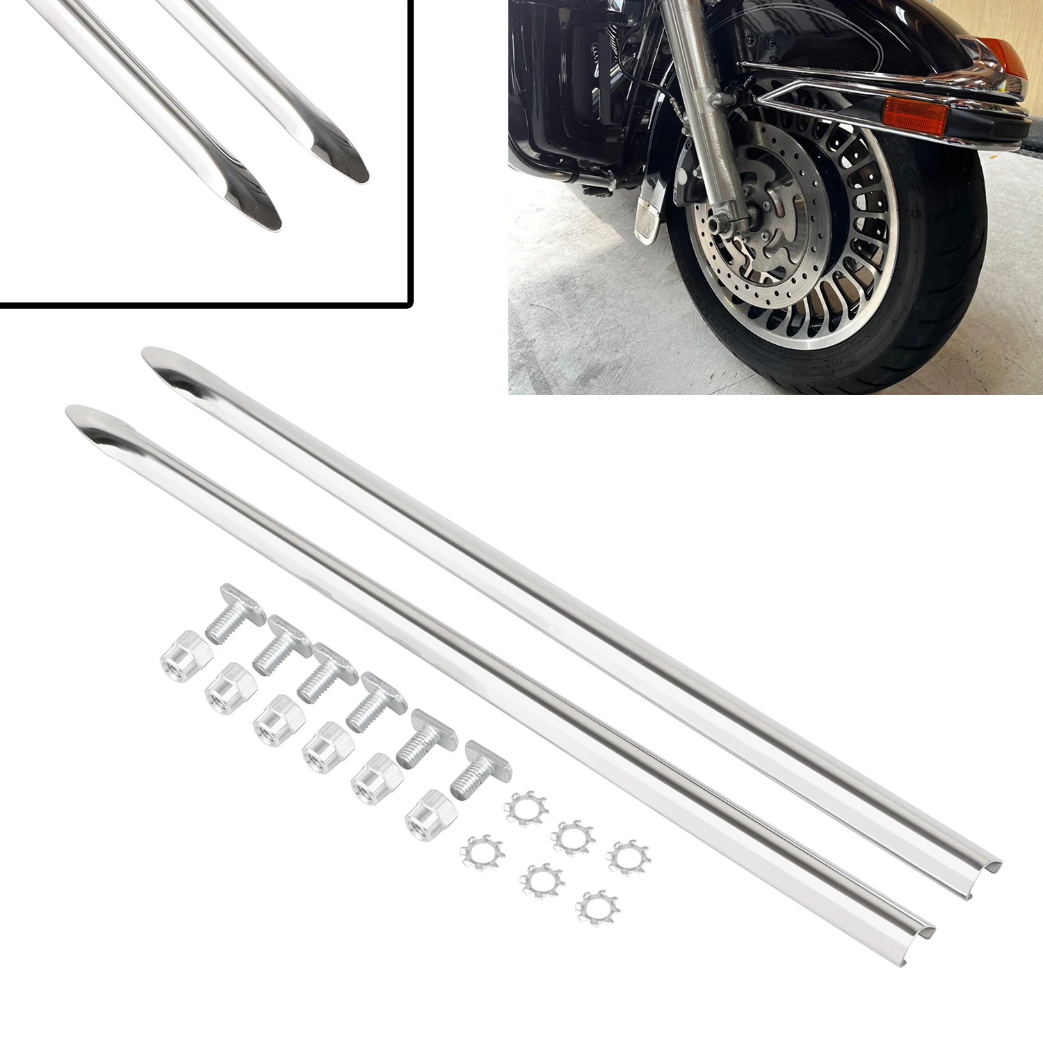 Silver Motorcycle Front Fender Spear Trim For Harley Touring Electra Street Tri Glide 1982-2023 Softail FLSTN FLSTC 1986-up