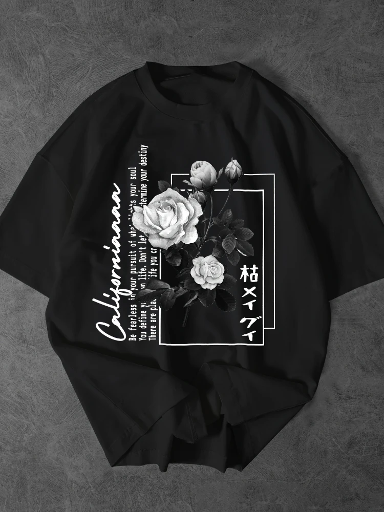 

с цветочным принтом - летняя мужская футболка с круглым вырезом и короткими рукавами из 100% хлопка.