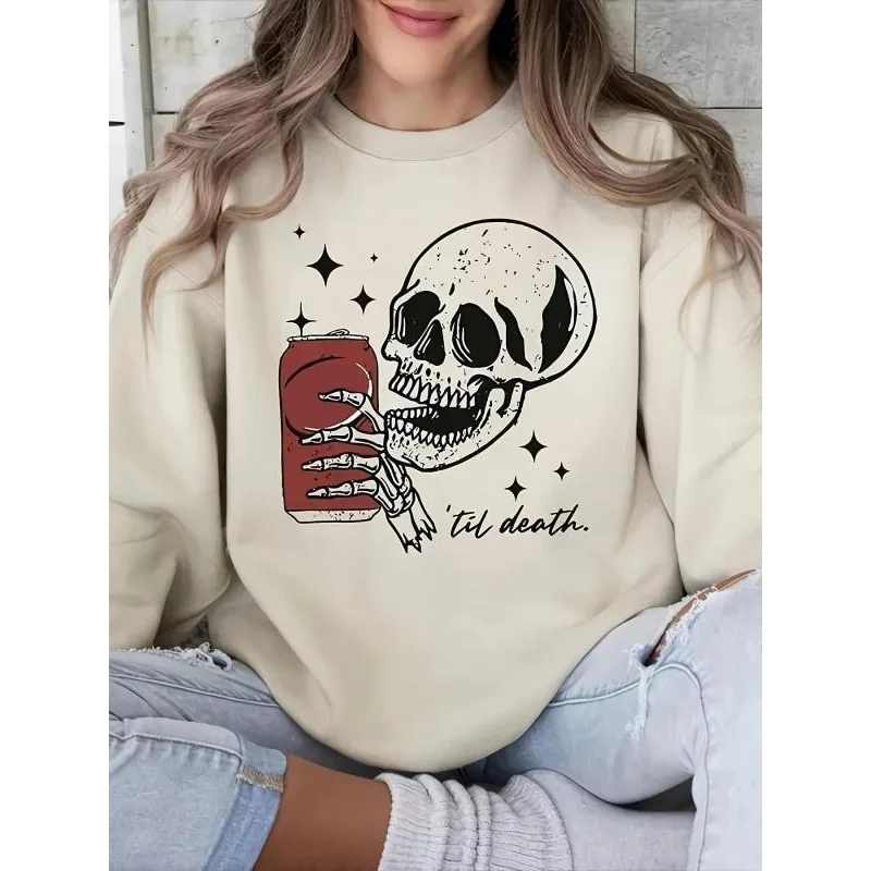 

Plus Size 1XL-5XL New Womens Skull Print Design Hoodies Ladies Causal Sweet High-Quality Loose Hoodie ﻿