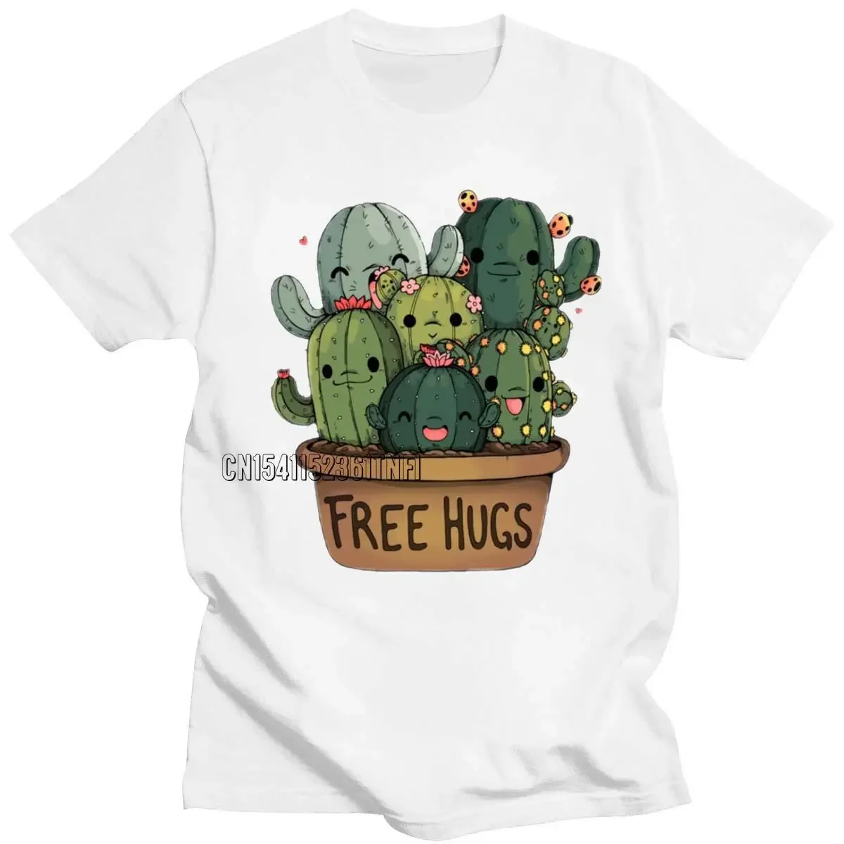 Fashion Free Hug Plants Cactus Print Men Tee Shirt Female Graphic T Shirts Cotton T-Shirt Streetwear Camisas Tees Tshirt