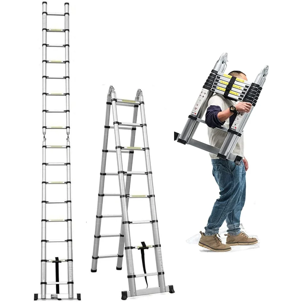 

16.4 ft Telescoping Ladder, Extension Ladder, A-Frame Portable Folding Ladder Aluminium Lightweight 330lb Load Capacity