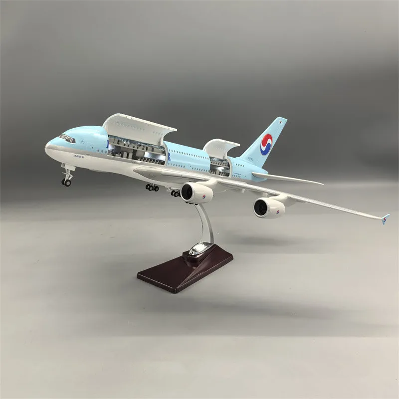 

1:160 Scale Model Korean Air A380 Airways Resin Openable Cabin Door Airplane With Light Landing Gear Collection Display Fans