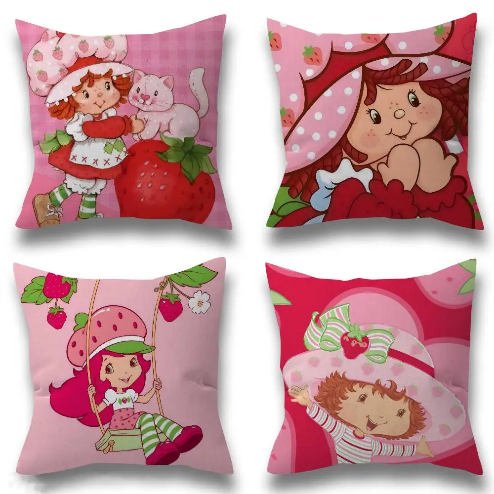 Niedliches Erdbeer-Shortcake-Cartoon-Kissen als Geschenk für Zuhause, Büro, Schlafzimmer, Sofa, Auto, Kissenbezug 45x45cm