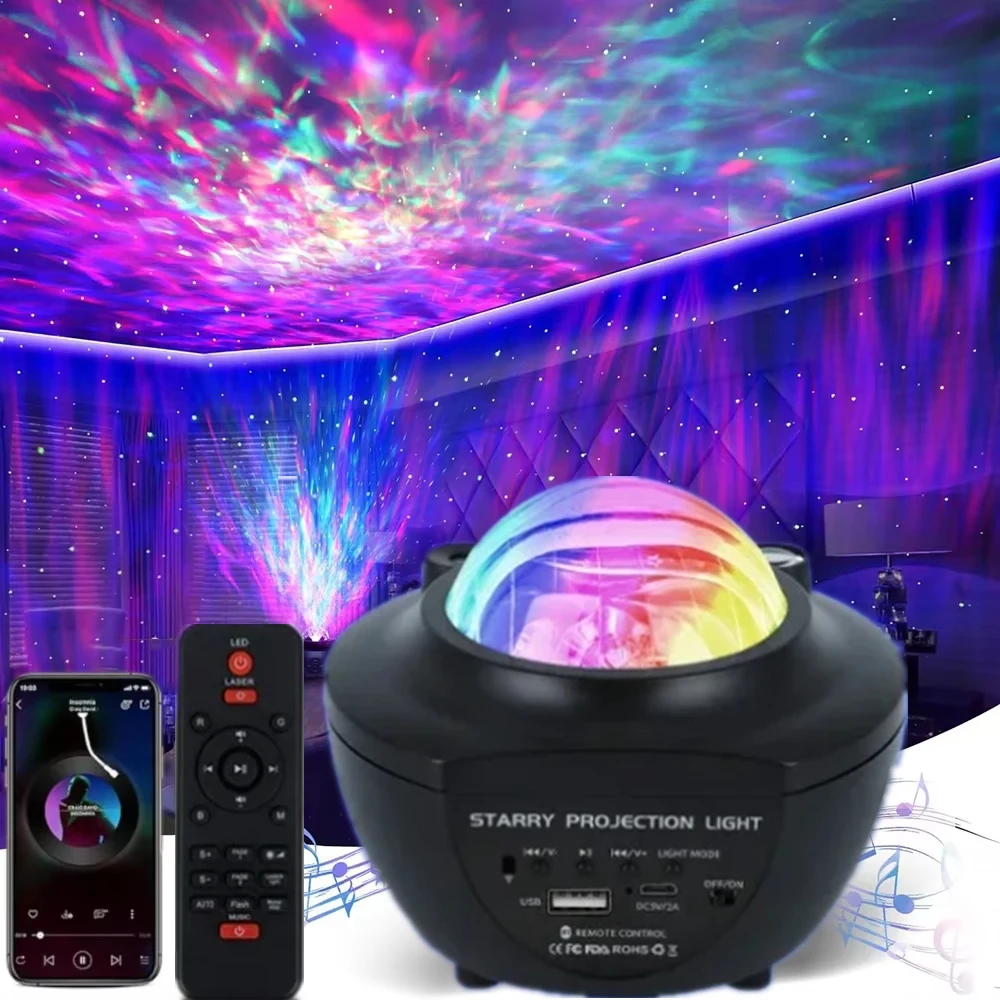 

Aurora Galaxy Sky Projector LED Stage Northern Lights Remote Control Bluetooth Music Player for Gaming Room Party Decorations