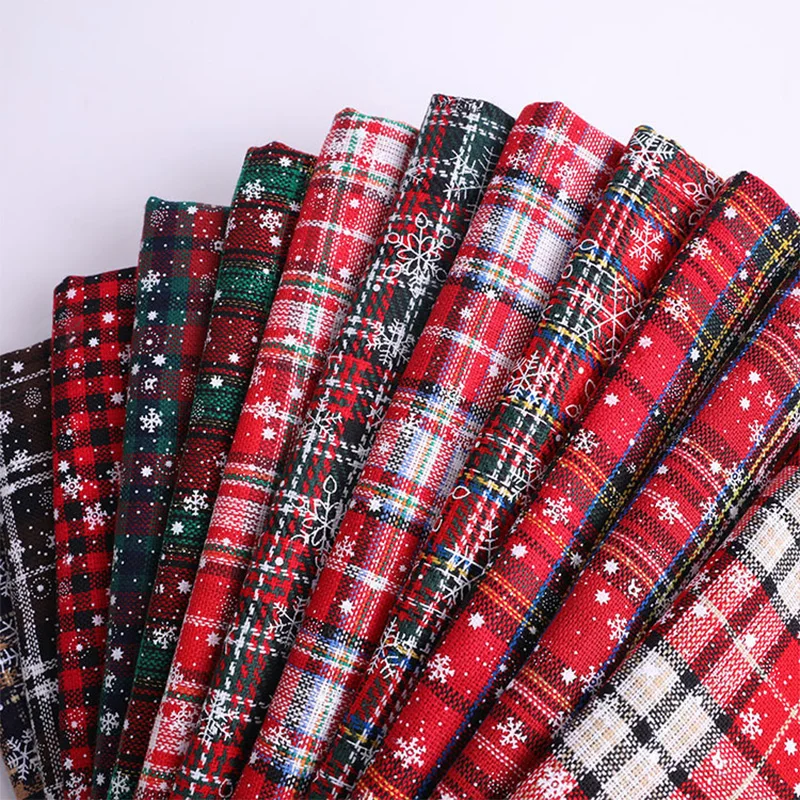 1/3/5M Christmas Fabric Snowflake Printing Plaid Cloth for Christmas Home Decoration Background DIY Handmade Sewing Gift