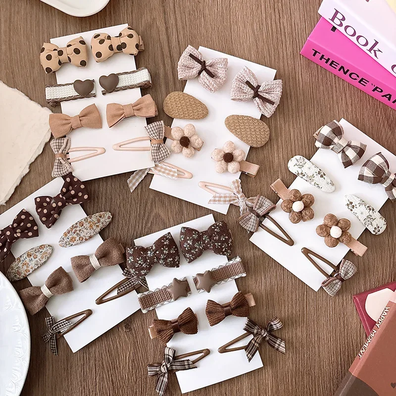 8pcs Beige Coffee Princess Kids Girl Hair Clip Fashion Floral Bow Hair Pin for Toddler Cute Children's Headwear Accessories