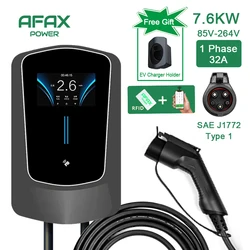 AFAX 7.6/9.6/12KW Cable EV Charger Type1 50A EVSE Charging Cable Tesla SAE J1772 Controller Wallbox for Electric Car APP Control