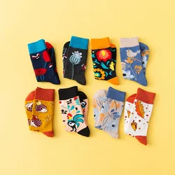 2025 new Korean version men's creative personality trend color matching printing fashion sports socks in the tube