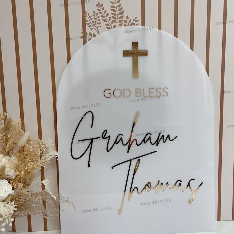Custom ชื่อสติกเกอร์อาบน้ําเด็กยินดีต้อนรับ Baptism ป้ายส่วนบุคคลงานแต่งงานกระจกรูปลอกยินดีต้อนรับ Cross วันเกิด Party สติกเกอร์