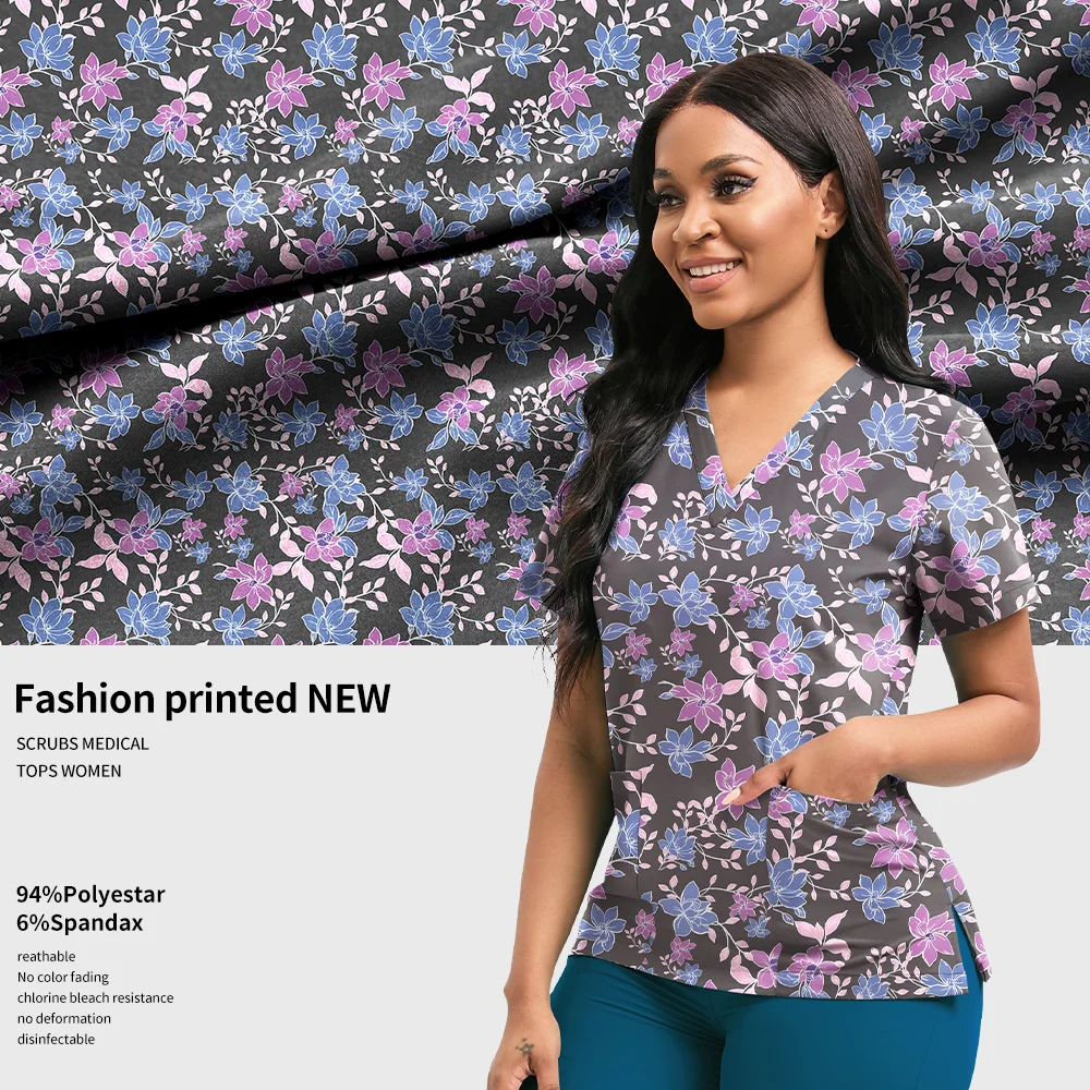 Hospital Nurse Uniforms Women Medical Uniform Print Scrub Top Cotton Dental Clinic Work Clothes Mens Scrubs Short Sleeved Jacket