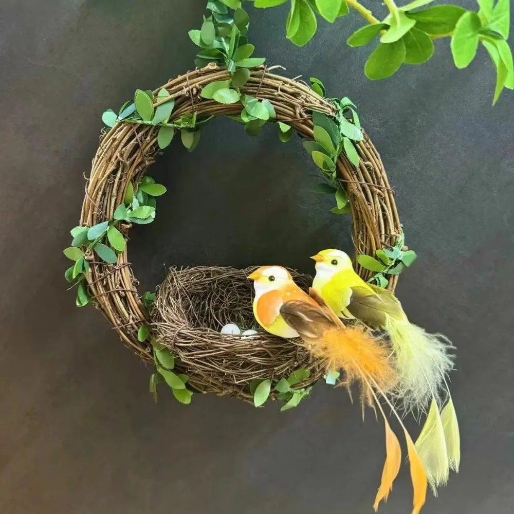 2Pcs Artificial Bird Pom-pom Finch Fake Feather Foam Bird Models Foam Bird DIY Craft Home Garden Ornament Christmas Decorations