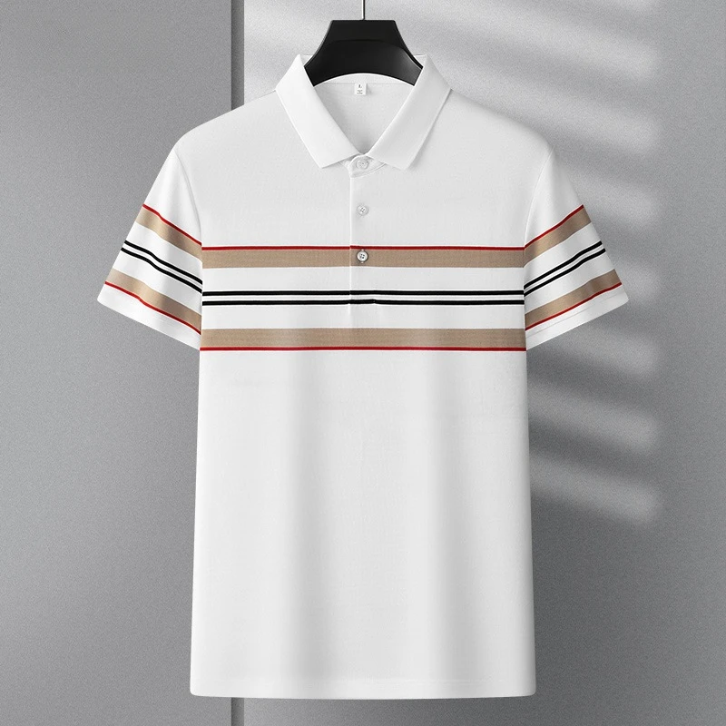 

Spring And Summer Short Sleeved Lapel Striped T-shirt Business Casual Men's Golf Polo Shirt Fashionable Breathable Knitted Top