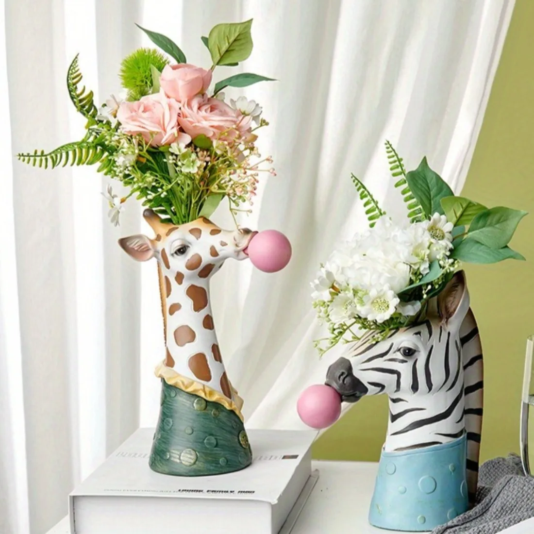 Creative Animal Vase Giraffe Zebra Plant Pot Handcrafted Flower Vase Ornament Table Decoration Room Accessories Gift