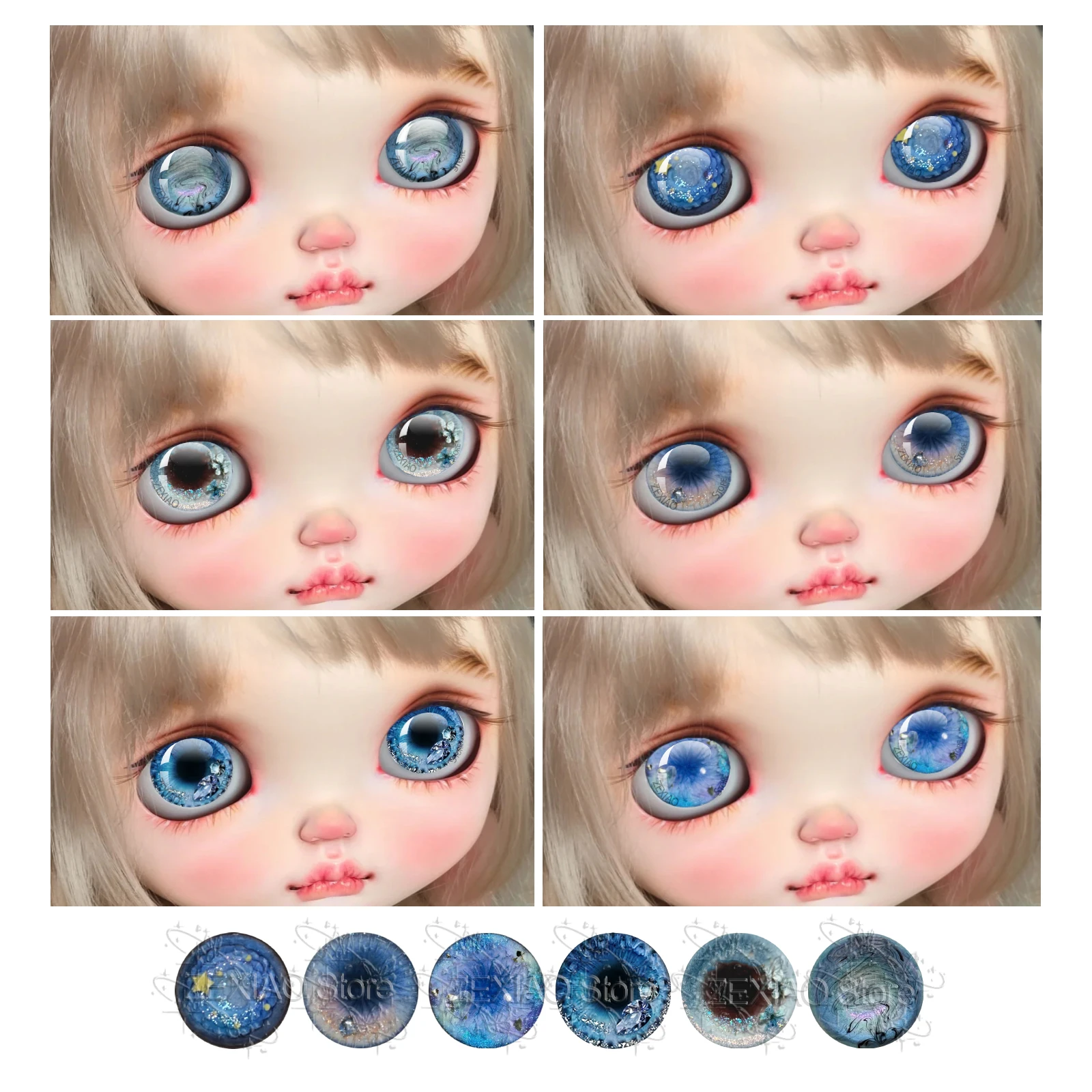 12Pcs Blue Serie Galaxy Star Patterns Glass Eye Chips Cabochon 10MM‑40MM Eye For Blythe BJD Doll Eyes DIY Accessories Gift MS008