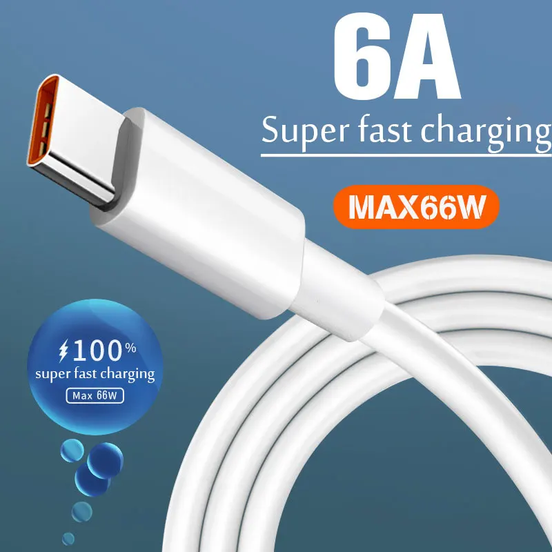 6A 66W USB Type C Super Fast Cable For Huawei Mate 40 50 Xiaomi 11 10 Pro OPPO R17 Fast Charging USB C Charger Cable Data Cord