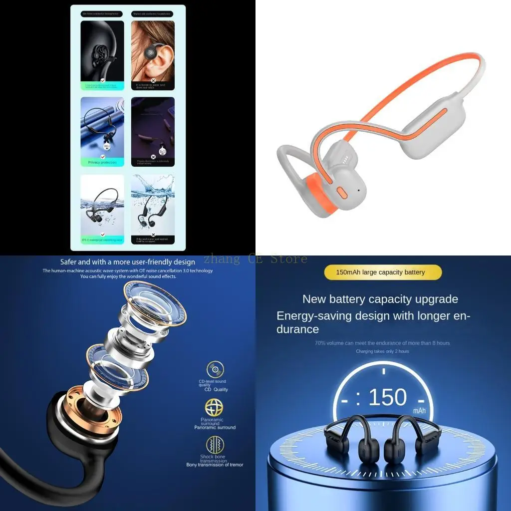

M5TD Bluetooth-совместимые наушники с открытым ухом, технология костной проводимости, IPX8, защита от плавания, для занятий на