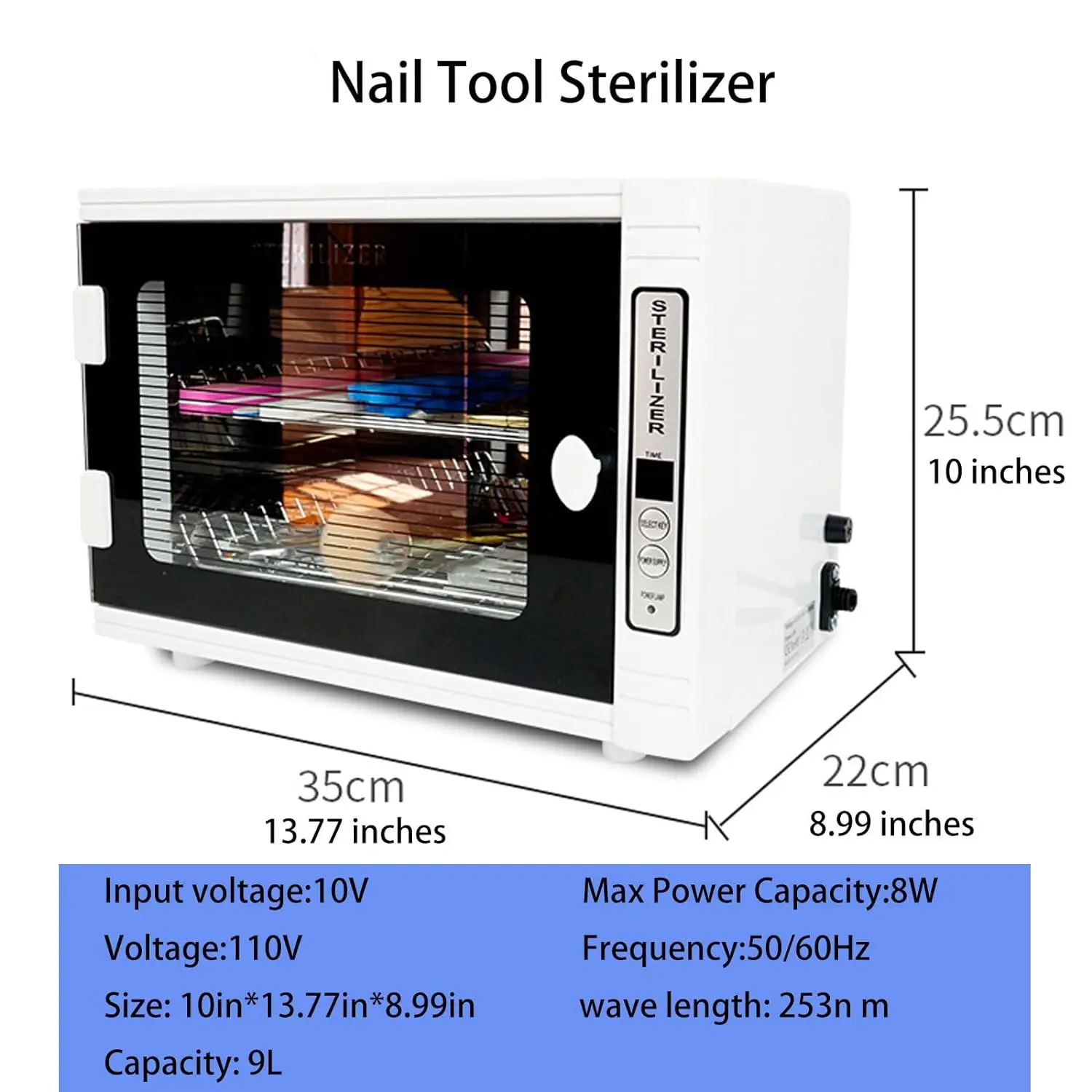 Nail Tool Sterilizer,9L Large Capacity Nail Tool Cleaning Machine，Cabinet Box Nail with Stainless Tray for Spa and Beauty Tools