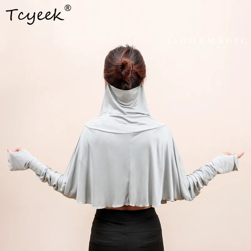 Tcyeek 30% vêtements de Protection solaire en tricot de soie pour femmes, conduite d'été à manches longues, cape de Protection faciale résistante aux UV A43862QM
