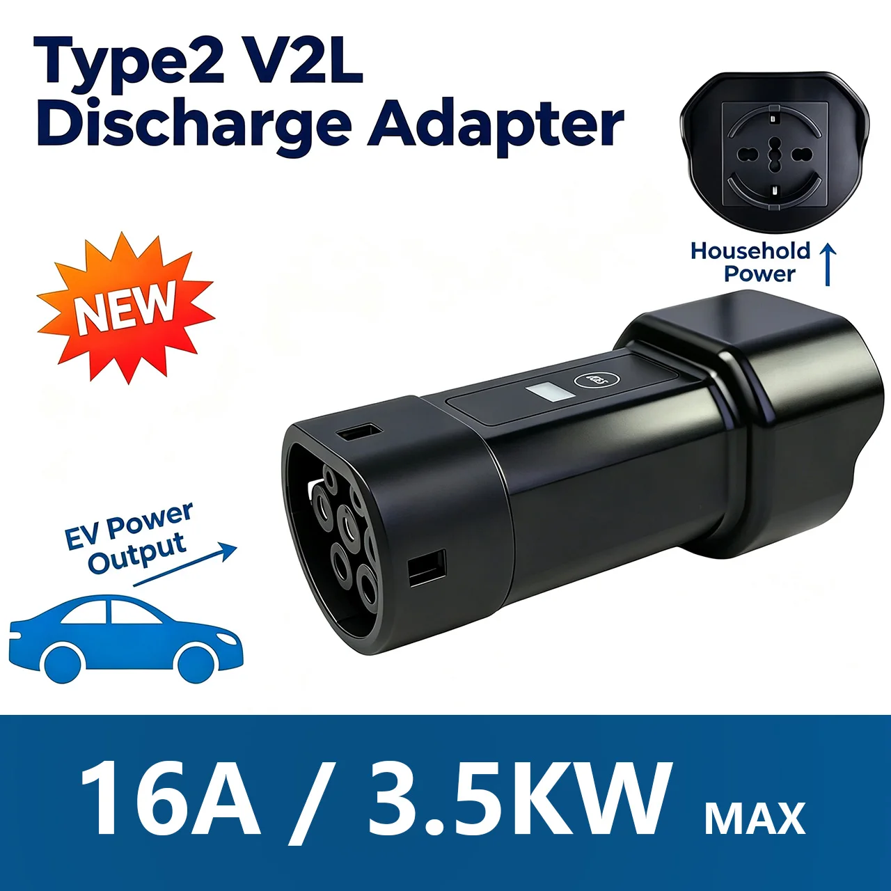 Type2 V2L Discharge Adapter With EU Schuko,Vehicle to Load , For Genesis, Kia, Geely EX2 Hyundai Ioniq, BYD, MG XPENG GWM AION