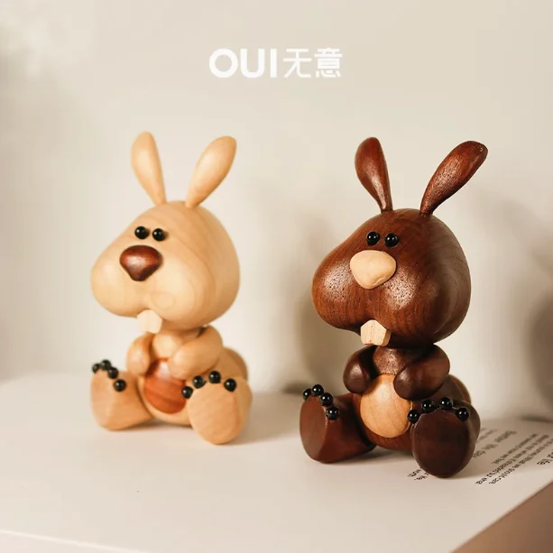 Oui Wooden Hand-made Crafts Cute Lovely Bugs Bunny Mini Furniture Wood Wax Oil Water-based Paint Eco-friendly Gift Toy