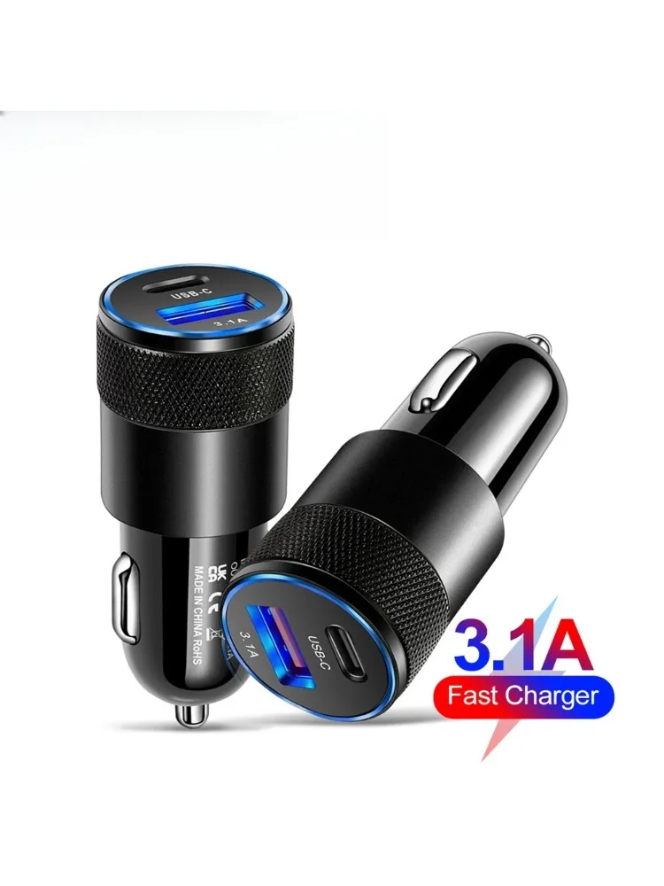 3.1A USB Car Charger Type C Fast Charging Phone Charger For iPhone 16 15 Xiaomi 15 Pro Huawei Samsung S24 S25 Quick Car Charger